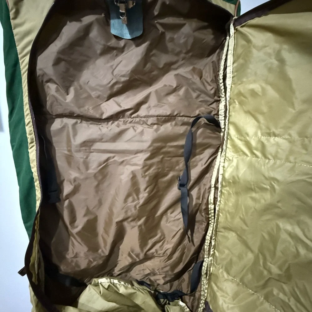 80s 90s LL BEAN Green Canvas Leather Folding Garment Carrying Bag Travel Vintage